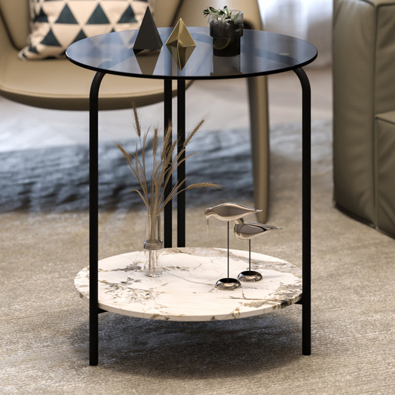 Modern Round Glass Side Table Dia 19.7" 4 Legs End Table with Shelf