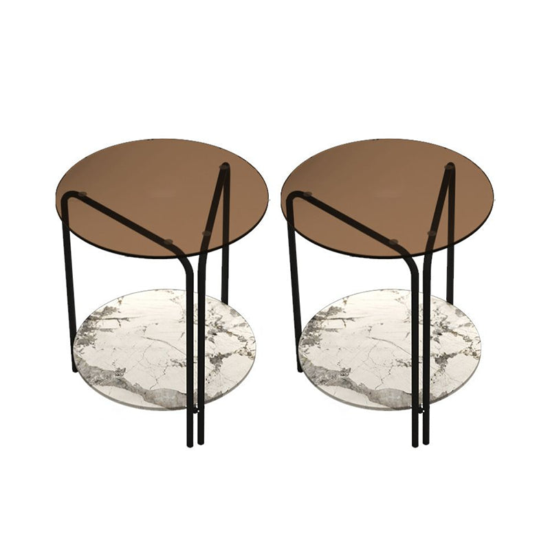 Modern Round Glass Side Table Dia 19.7" 4 Legs End Table with Shelf