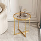Modern Glass Side End Table Metal Cross Legs Round Corner Table