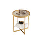 Modern Glass Side End Table Metal Cross Legs Round Corner Table