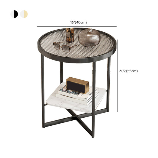 Modern Glass Side End Table Metal Cross Legs Round Corner Table