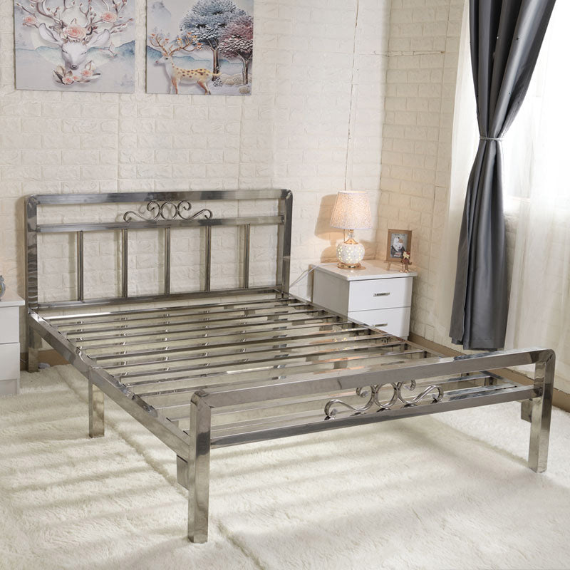 Letto moderno in acciaio argento letto rettangolare standard con gambe metalliche
