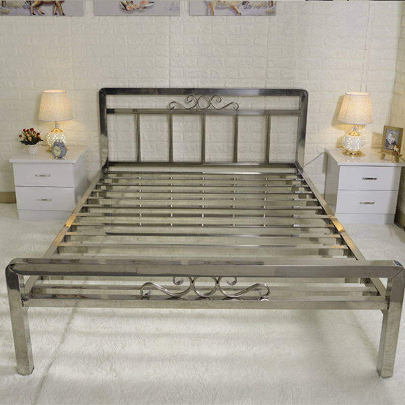 Letto moderno in acciaio argento letto rettangolare standard con gambe metalliche
