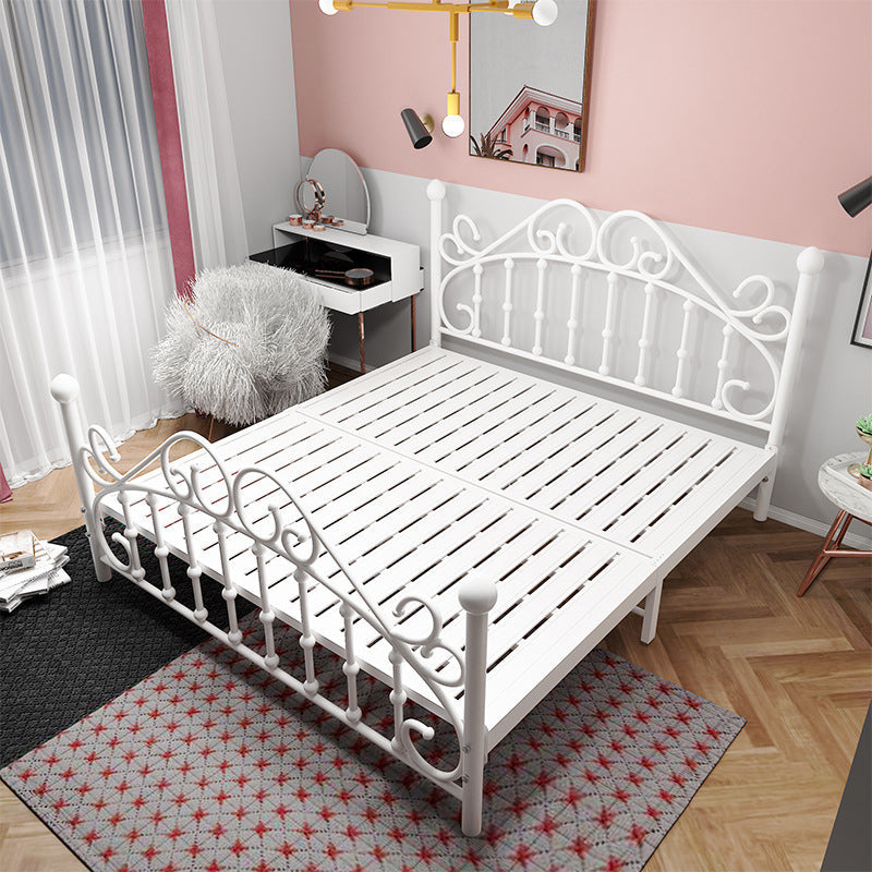 Contemporary Style Standard Bed Metal Bed Frame with Headboard White 2 Clearhalo 'Bedroom Furniture' 'Beds' 'furn' 'furn_beds' 'Furniture' 6142042