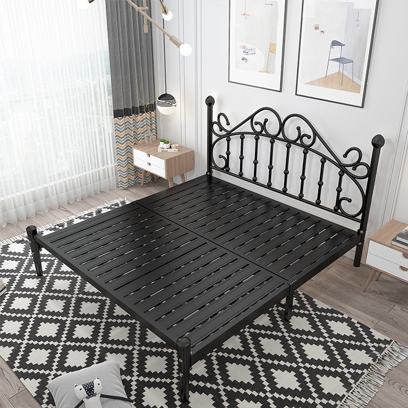 Contemporary Style Standard Bed Metal Bed Frame with Headboard Black 1 Clearhalo 'Bedroom Furniture' 'Beds' 'furn' 'furn_beds' 'Furniture' 6142044