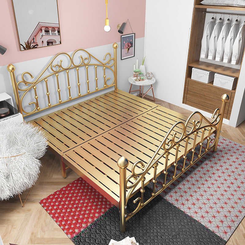 Contemporary Style Standard Bed Metal Bed Frame with Headboard Gold 2 Clearhalo 'Bedroom Furniture' 'Beds' 'furn' 'furn_beds' 'Furniture' 6142054