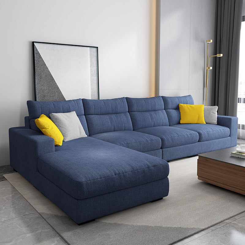 Contemporary Linen Square Arm Sofa & Chaise for Living Room Dark Blue Left Clearhalo 'furn' 'furn_sectionals' 'Furniture' 'Living Room Furniture' 'Sectionals' 6142577