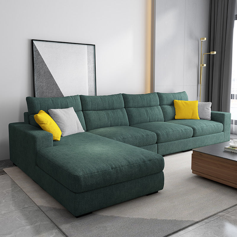 Contemporary Linen Square Arm Sofa & Chaise for Living Room Blackish Green Left Clearhalo 'furn' 'furn_sectionals' 'Furniture' 'Living Room Furniture' 'Sectionals' 6142579