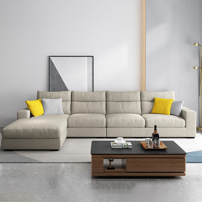 Contemporary Linen Square Arm Sofa & Chaise for Living Room Clearhalo 'furn' 'furn_sectionals' 'Furniture' 'Living Room Furniture' 'Sectionals' 6142580