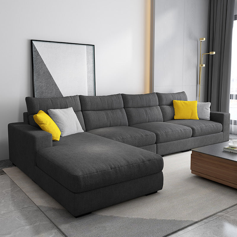 Contemporary Linen Square Arm Sofa & Chaise for Living Room Black Left Clearhalo 'furn' 'furn_sectionals' 'Furniture' 'Living Room Furniture' 'Sectionals' 6142586