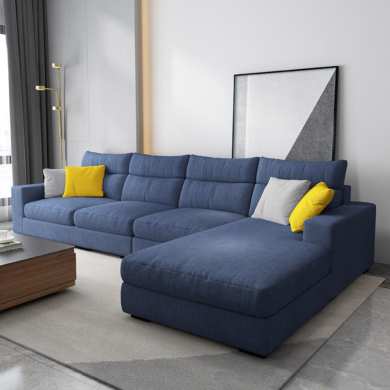 Contemporary Linen Square Arm Sofa & Chaise for Living Room Dark Blue Right Clearhalo 'furn' 'furn_sectionals' 'Furniture' 'Living Room Furniture' 'Sectionals' 6142587