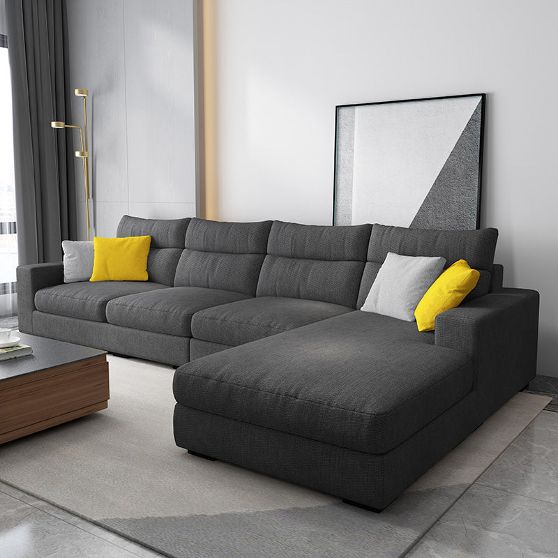 Contemporary Linen Square Arm Sofa & Chaise for Living Room Black Right Clearhalo 'furn' 'furn_sectionals' 'Furniture' 'Living Room Furniture' 'Sectionals' 6142590