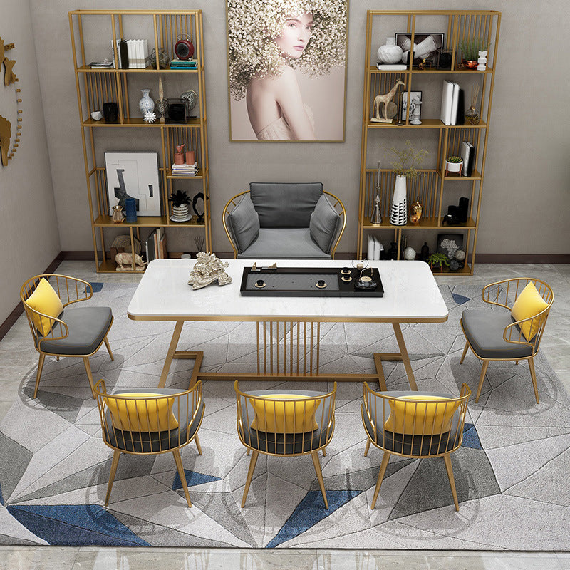 Modern 1/7 Pieces Dining Set Rectangle Stone Dining Table for Living Room Dining Room Clearhalo 'Dining Room Sets' 'Dining Tables & Seating' 'dining_room_set' 'furn' 'furn_dining_room_set' 'Furniture' 'Kitchen & Dining Furniture' 6146539