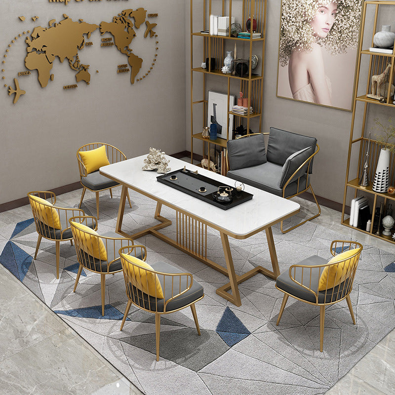 Modern 1/7 Pieces Dining Set Rectangle Stone Dining Table for Living Room Dining Room Clearhalo 'Dining Room Sets' 'Dining Tables & Seating' 'dining_room_set' 'furn' 'furn_dining_room_set' 'Furniture' 'Kitchen & Dining Furniture' 6146540