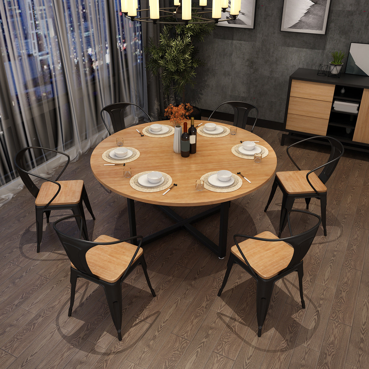 Nordic 1/5/7 Pieces Dining Set Round Wood Dining Table for Dining Room Clearhalo 'Dining Room Sets' 'Dining Tables & Seating' 'dining_room_set' 'furn' 'furn_dining_room_set' 'Furniture' 'Kitchen & Dining Furniture' 6146577