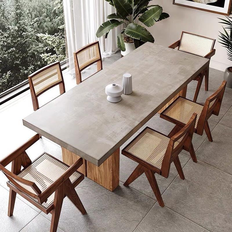 Industrial 1/5/7 Pieces Dining Set Rectangle Wood Dining Table for Dining Room 7 Pieces: Table, 6 Chairs Clearhalo 'Dining Room Sets' 'Dining Tables & Seating' 'dining_room_set' 'furn' 'furn_dining_room_set' 'Furniture' 'Kitchen & Dining Furniture' 6146997