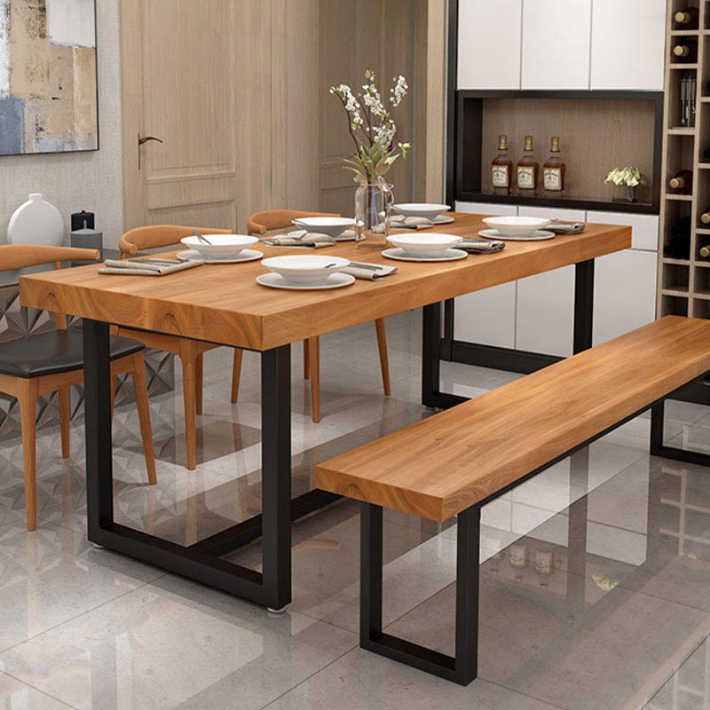 Industrial 1/5 Pieces Dining Set Rectangle Pine Wood Dining Table for Living Room