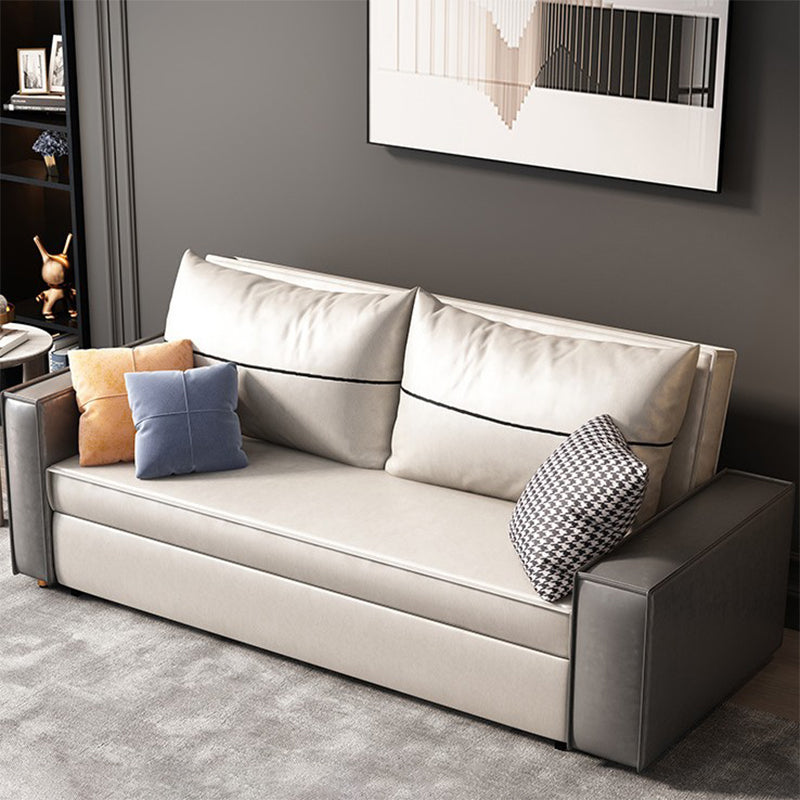 Cama de sofá de cuero de faux beige 35.43 "Sofá de durmiente plegable contemporáneo de ancho