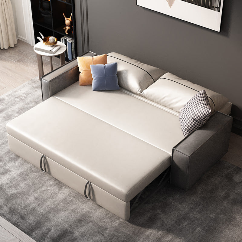 Cama de sofá de cuero de faux beige 35.43 "Sofá de durmiente plegable contemporáneo de ancho