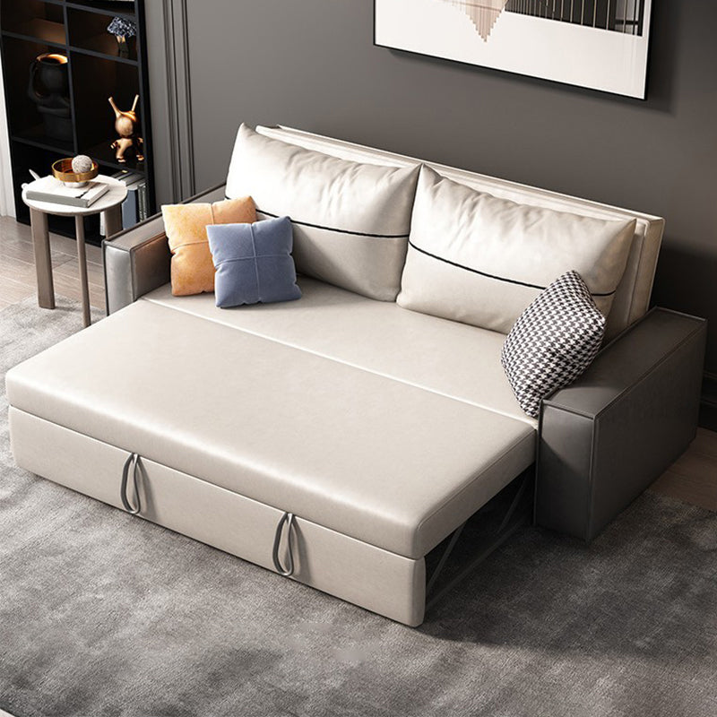 Cama de sofá de cuero de faux beige 35.43 "Sofá de durmiente plegable contemporáneo de ancho