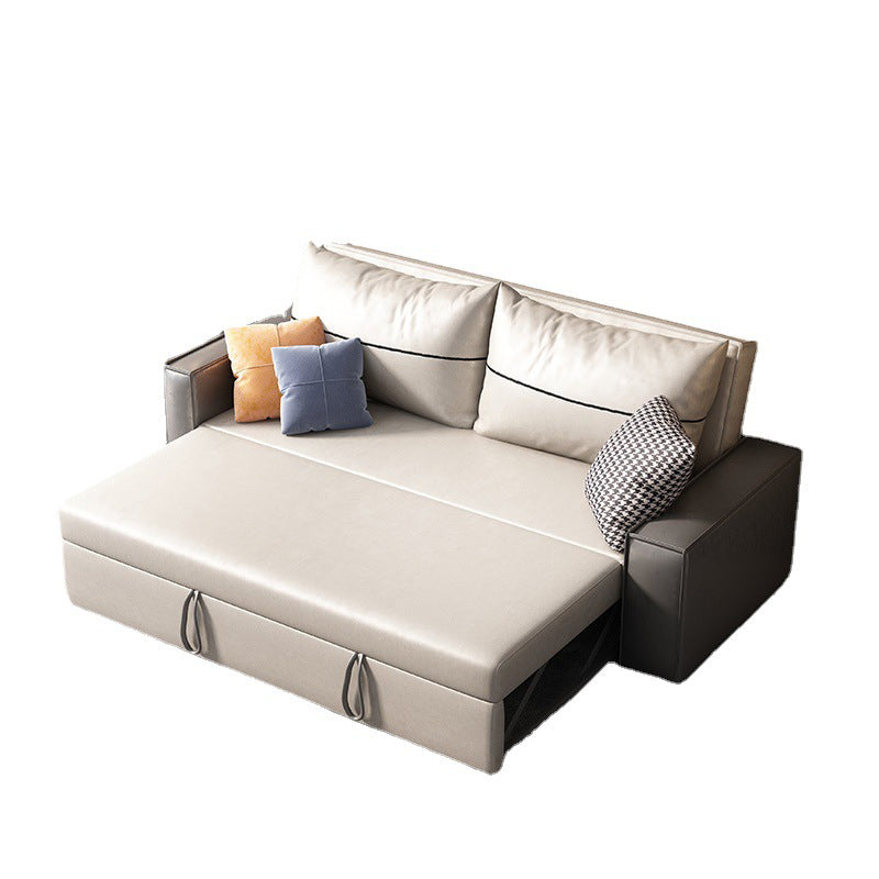 Cama de sofá de cuero de faux beige 35.43 "Sofá de durmiente plegable contemporáneo de ancho