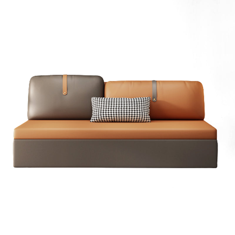 Contemporary Armless Bonded Leather Sofa Bed in Brown with Storage