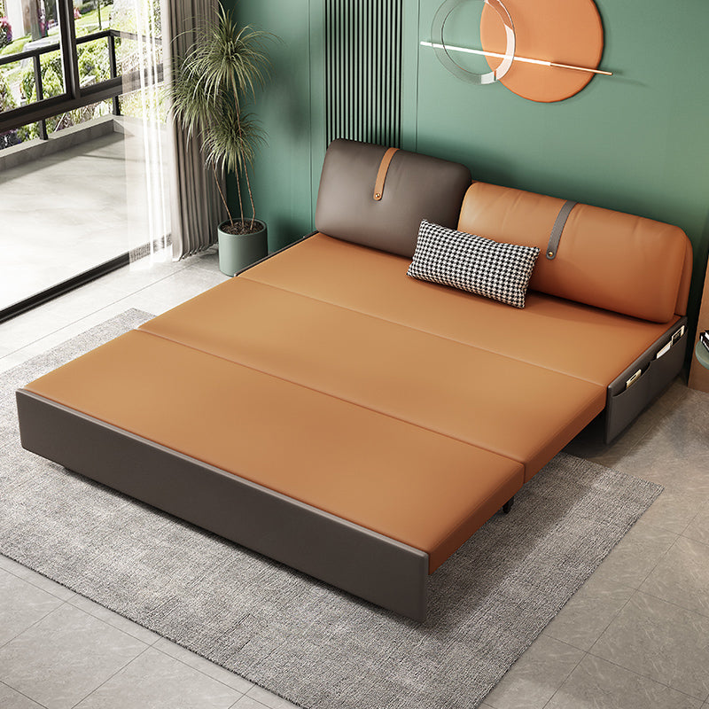 Contemporary Armless Bonded Leather Sofa Bed in Brown with Storage