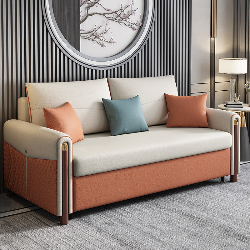 Cama de sofá de cuero sintética contemporánea 37.40 "Sofá para dormir beige de ancho