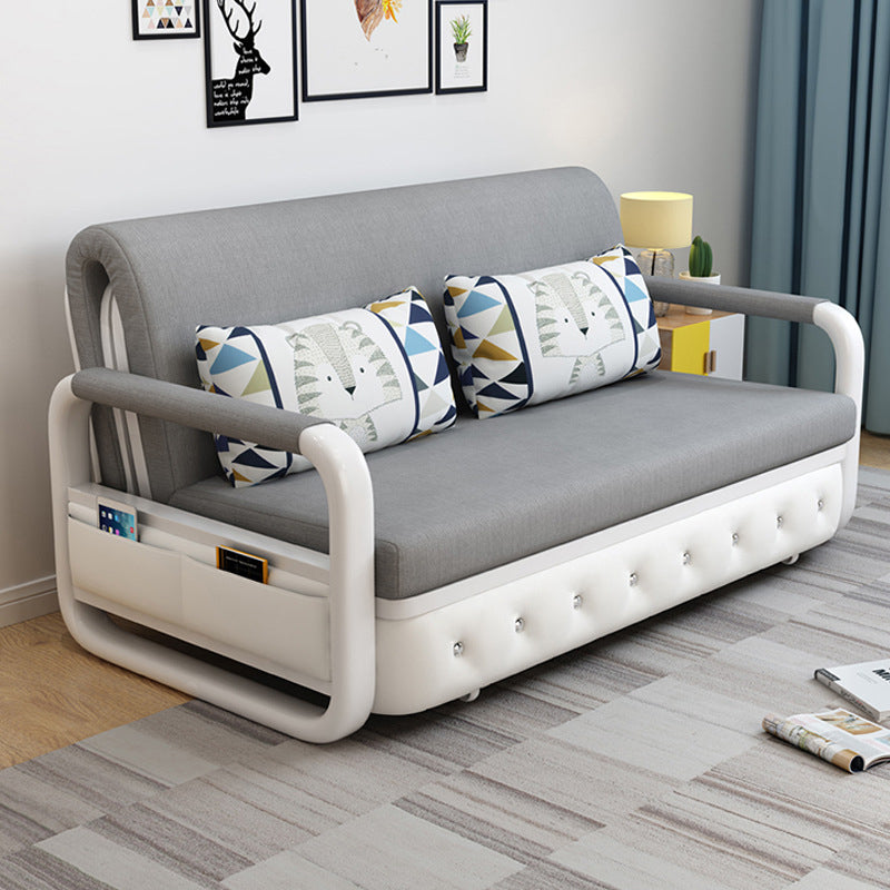 Full 35.43" Wide Linen Convertible Sleeper Sofa with Magazine Storage in Grey Storage Not Included Clearhalo 'furn' 'furn_futons' 'Furniture' 'Futons & Daybeds' 'Futons' 'Living Room Furniture' 6150274