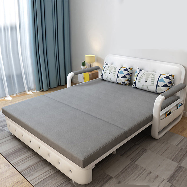 Full 35.43" Wide Linen Convertible Sleeper Sofa with Magazine Storage in Grey 62"L x 35"W x 33"H Storage Included Latex Clearhalo 'furn' 'furn_futons' 'Furniture' 'Futons & Daybeds' 'Futons' 'Living Room Furniture' 6150276