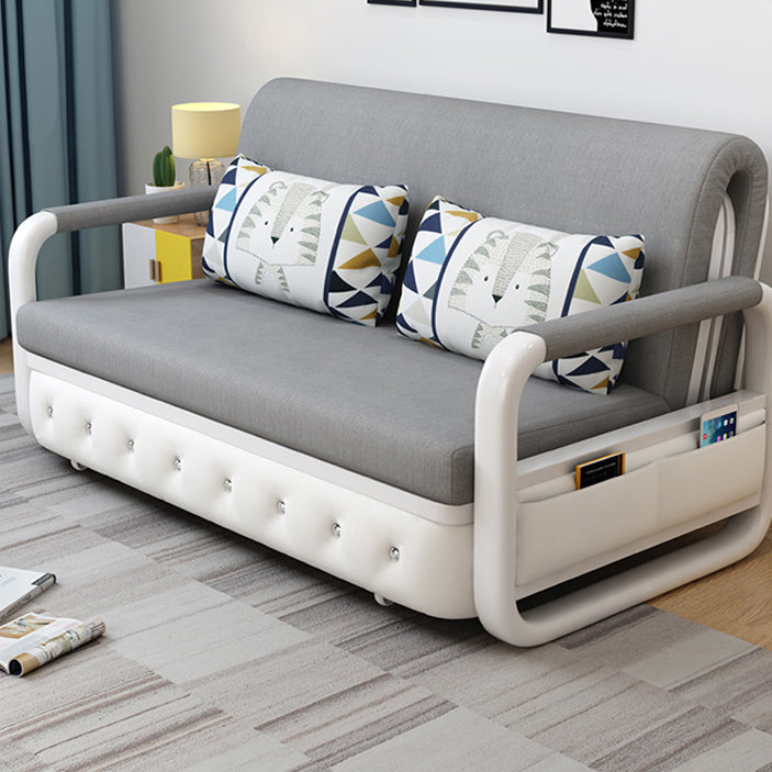 Full 35.43" Wide Linen Convertible Sleeper Sofa with Magazine Storage in Grey 74"L x 35"W x 33"H Storage Included Clearhalo 'furn' 'furn_futons' 'Furniture' 'Futons & Daybeds' 'Futons' 'Living Room Furniture' 6150277