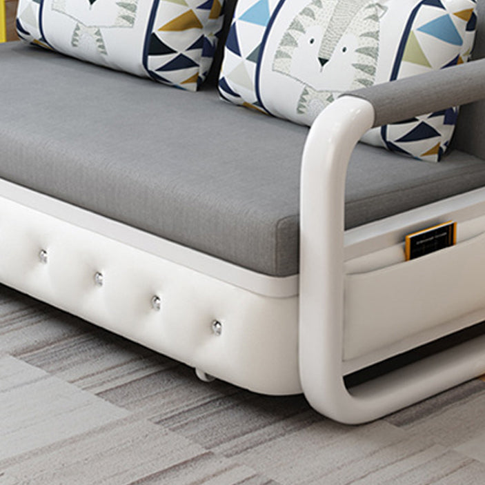 Full 35.43" Wide Linen Convertible Sleeper Sofa with Magazine Storage in Grey Clearhalo 'furn' 'furn_futons' 'Furniture' 'Futons & Daybeds' 'Futons' 'Living Room Furniture' 6150281