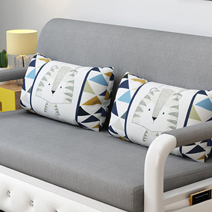 Full 35.43" Wide Linen Convertible Sleeper Sofa with Magazine Storage in Grey Clearhalo 'furn' 'furn_futons' 'Furniture' 'Futons & Daybeds' 'Futons' 'Living Room Furniture' 6150282