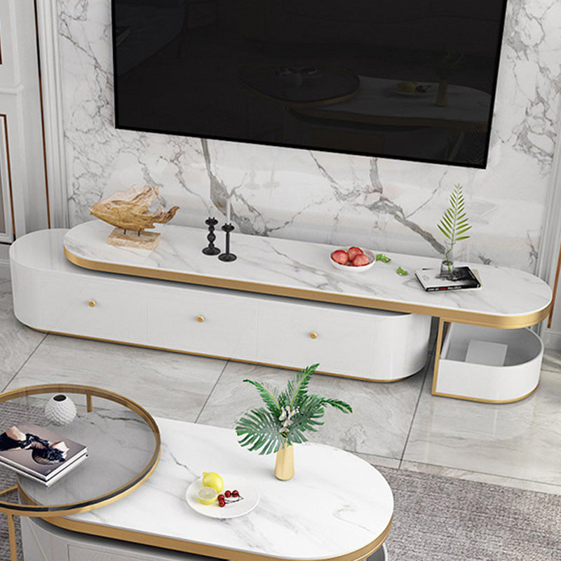 Glam TV Media Stand Enclosed Storage TV Stand Console with Drawers White Stone Clearhalo 'furn' 'furn_tv_stands_entertainment_centers' 'Furniture' 'Living Room Furniture' 'TV Stands & Entertainment Centers' 'TV Stands & Media Storage Furniture' 'tv_stands_entertainment_centers' 6150684