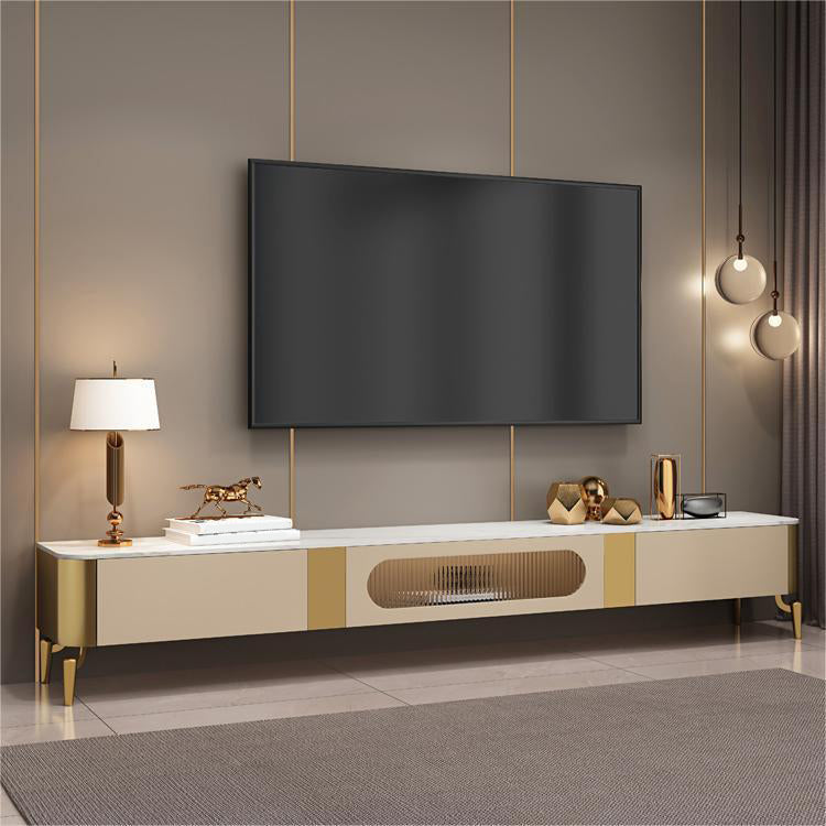 Glam – meuble TV en marbre blanc, Console de rangement fermée, support multimédia TV pour salon