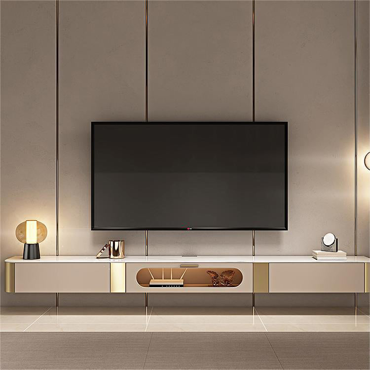Glam – meuble TV en marbre blanc, Console de rangement fermée, support multimédia TV pour salon