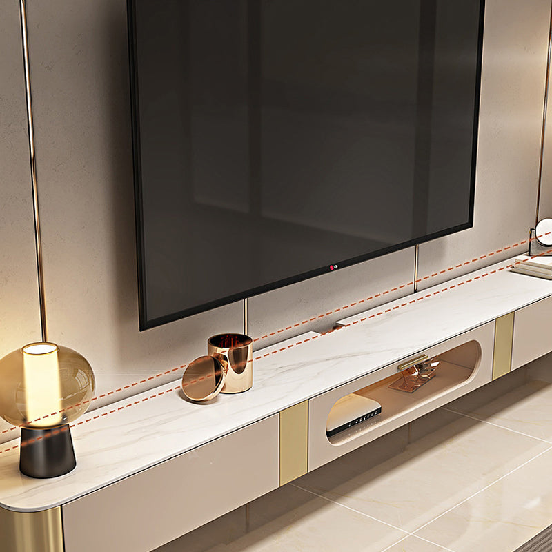 Glam – meuble TV en marbre blanc, Console de rangement fermée, support multimédia TV pour salon
