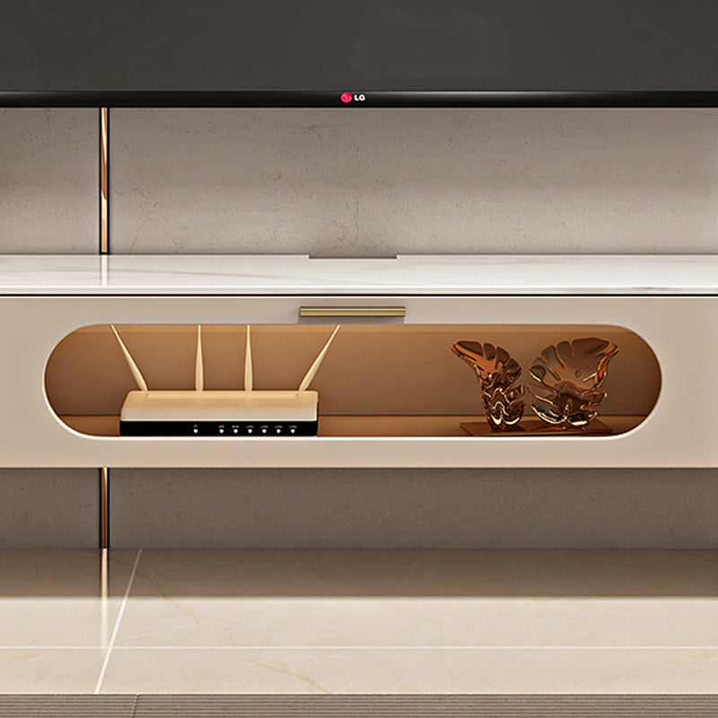 Glam – meuble TV en marbre blanc, Console de rangement fermée, support multimédia TV pour salon