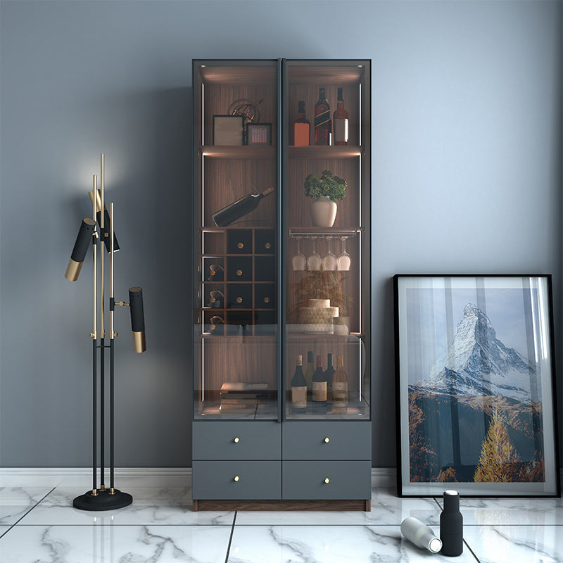 Scandinavian Faux Wood Storage Cabinet Black Glass Doors Display Cabinet for Bedroom Clearhalo 'Display & China Cabinets' 'display_china_cabinets' 'furn' 'furn_display_china_cabinets' 'Furniture' 'Kitchen & Dining Furniture' 6150863