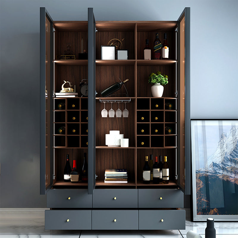 Scandinavian Faux Wood Storage Cabinet Black Glass Doors Display Cabinet for Bedroom Clearhalo 'Display & China Cabinets' 'display_china_cabinets' 'furn' 'furn_display_china_cabinets' 'Furniture' 'Kitchen & Dining Furniture' 6150868