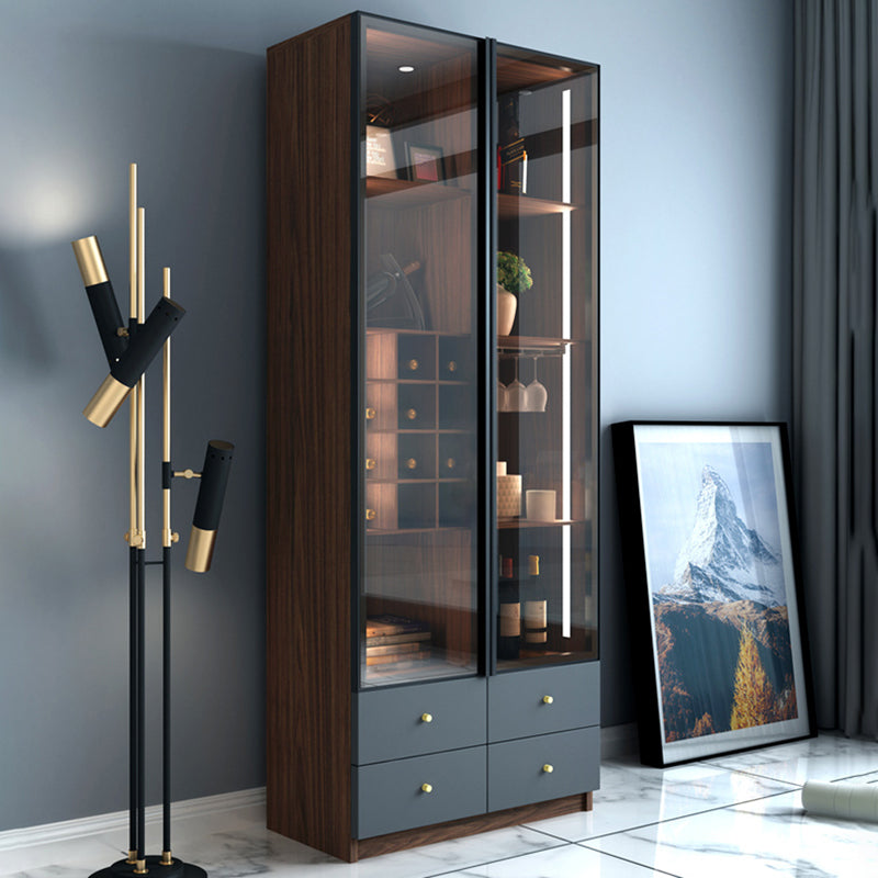 Scandinavian Faux Wood Storage Cabinet Black Glass Doors Display Cabinet for Bedroom Clearhalo 'Display & China Cabinets' 'display_china_cabinets' 'furn' 'furn_display_china_cabinets' 'Furniture' 'Kitchen & Dining Furniture' 6150875