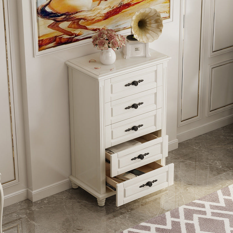 Cassettiera verticale tradizionale per camera da letto in legno di gomma con cassetti