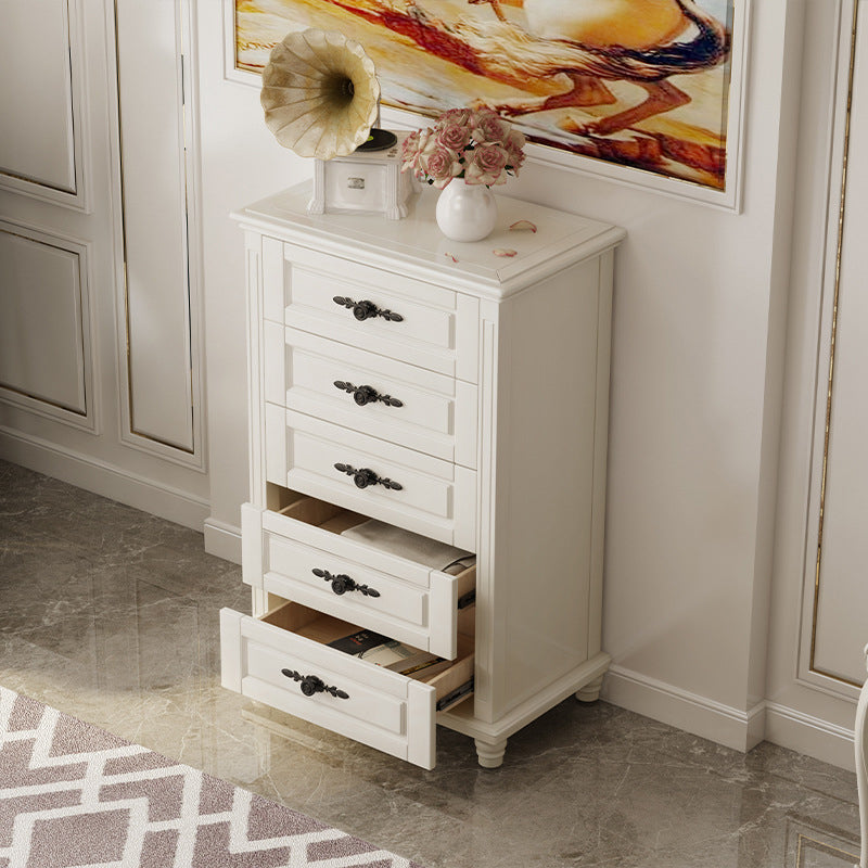 Cassettiera verticale tradizionale per camera da letto in legno di gomma con cassetti