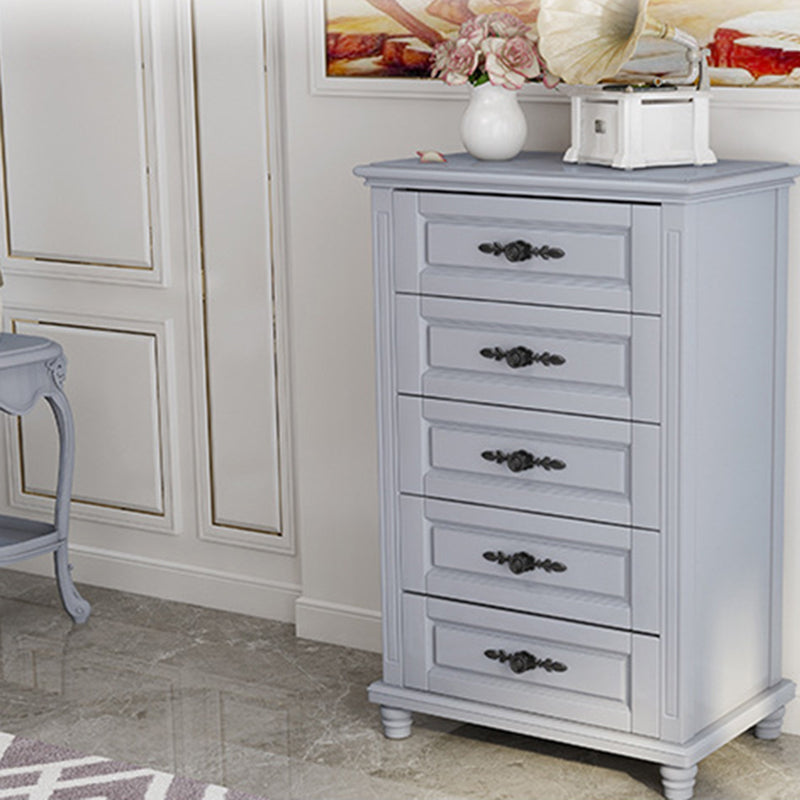 Cassettiera verticale tradizionale per camera da letto in legno di gomma con cassetti