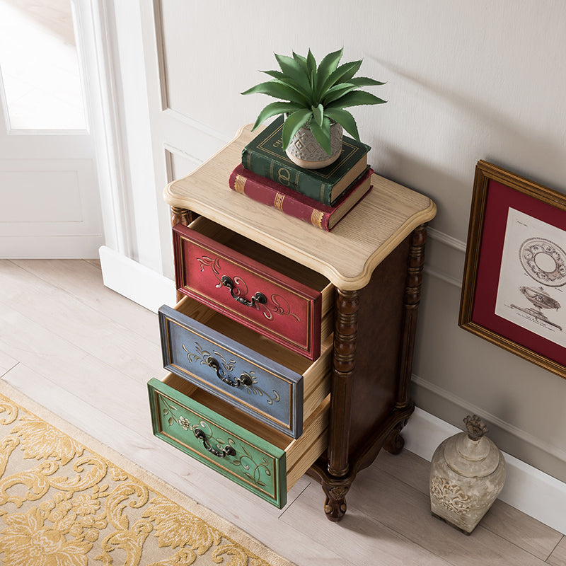 Cassettiera verticale tradizionale per camera da letto, colore marrone, con 3 cassetti