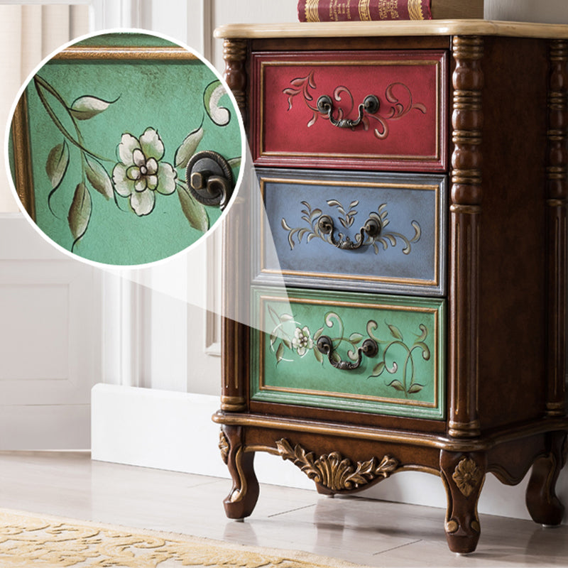 Cassettiera verticale tradizionale per camera da letto, colore marrone, con 3 cassetti