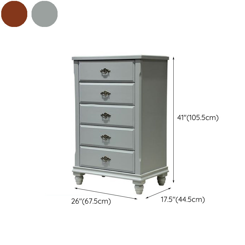 Cassettiera verticale tradizionale in legno di gomma per camera da letto con cassetti
