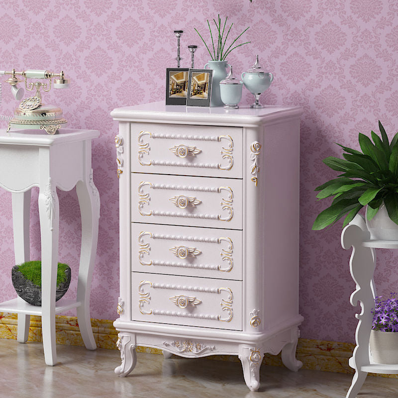 Cassettiera verticale in legno per camera da letto tradizionale, colore bianco con cassetti
