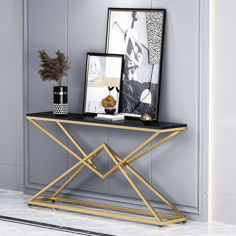 11" Wide Stone Glam Console Table Rectangle Console Sofa Table 47"L x 12"W x 31"H Black-Gold Clearhalo 'Console Tables' 'console_tables' 'Entry & Mudroom Furniture' 'furn' 'furn_console_tables' 'Furniture' 6151381