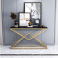 11" Wide Stone Glam Console Table Rectangle Console Sofa Table 39"L x 12"W x 31"H Black-Gold Clearhalo 'Console Tables' 'console_tables' 'Entry & Mudroom Furniture' 'furn' 'furn_console_tables' 'Furniture' 6151382